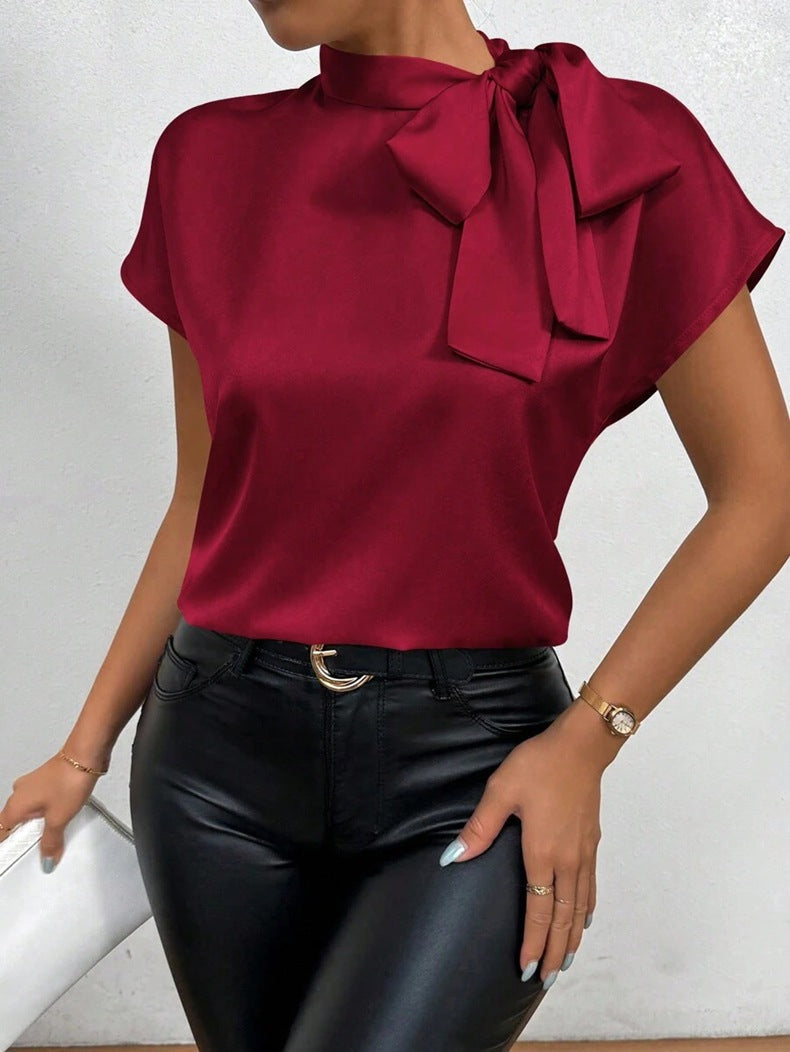 Damen Elegantes Satinoberteil mit Schleife Drune