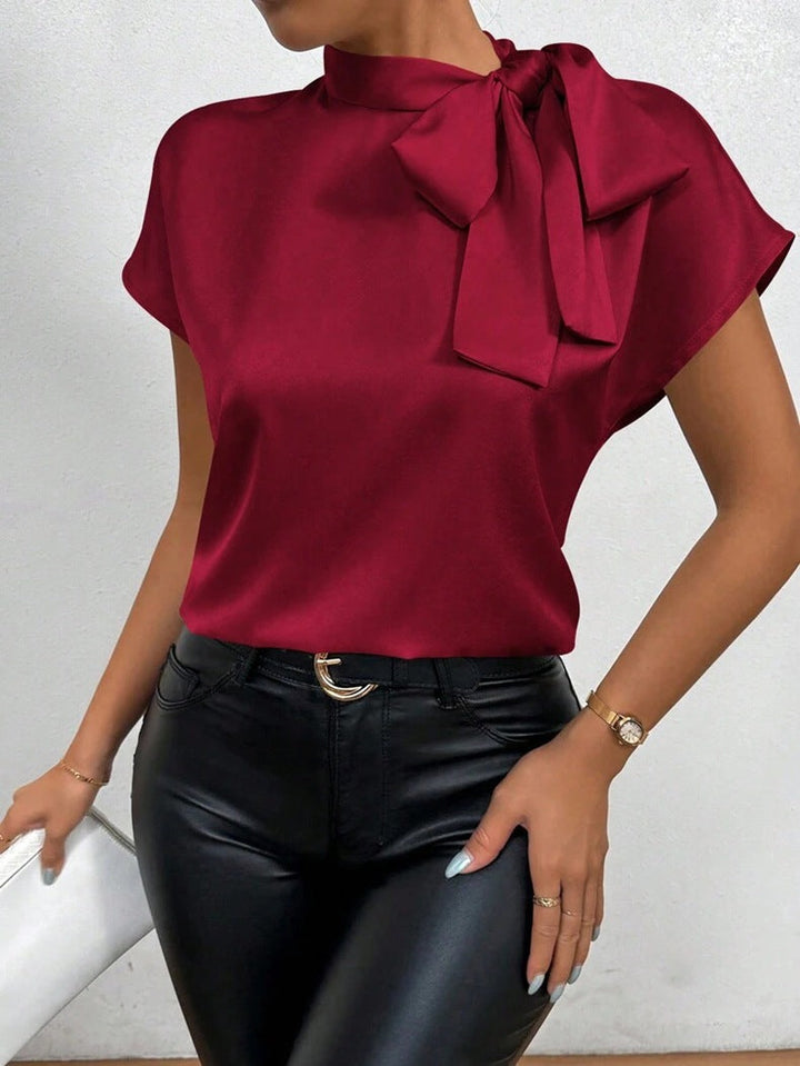 Damen Elegantes Satinoberteil mit Schleife Drune