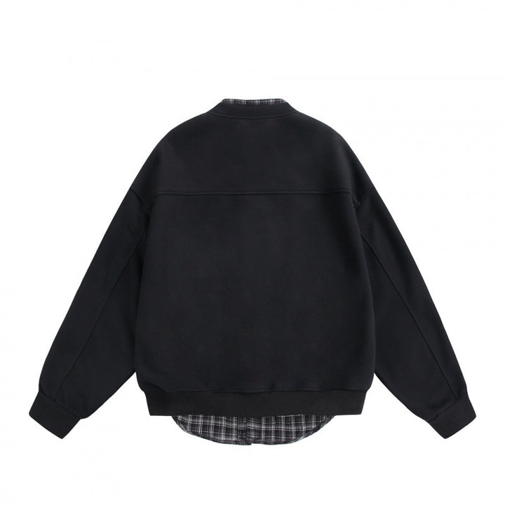 Herren Oversize-Sweatjacke im College‑Stil mit verdeckter Druckknopfleiste und kariertem Innenfutter Drune