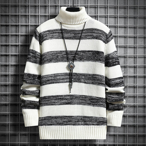 Herren Strickpullover mit hohem Kragen und modernem Streifenmuster Drune