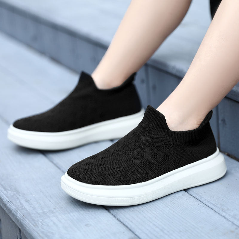 Damen nan sockenähnlicher Strick-Slipper mit perforiertem Lochmuster und stoßdämpfender Plateausohle Drune