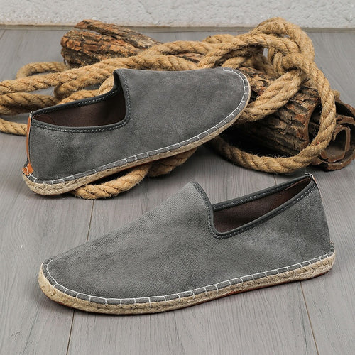 Herren Espadrilles aus Veloursleder mit geflochtener Juteborte und rutschfester Gummilaufsohle Drune