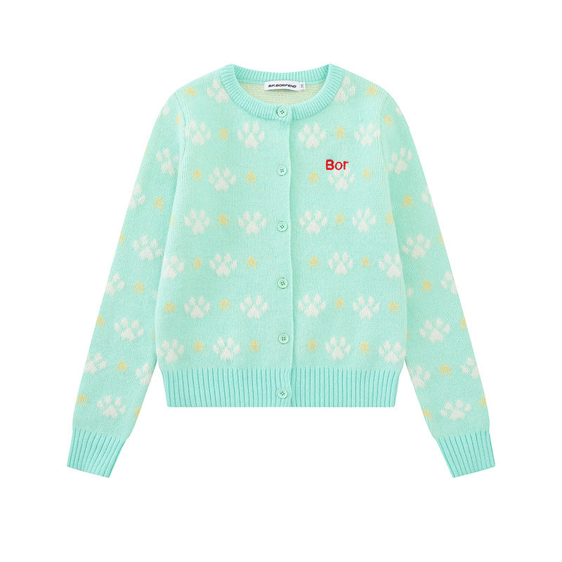 Damen Strickjacke mit Allover‑Jacquard, Rundhalsausschnitt und Knopfleiste Drune