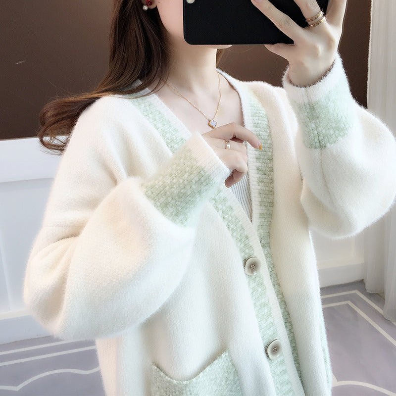 Damen Strickjacke mit modernem Farbkontrast und großen Taschen Drune