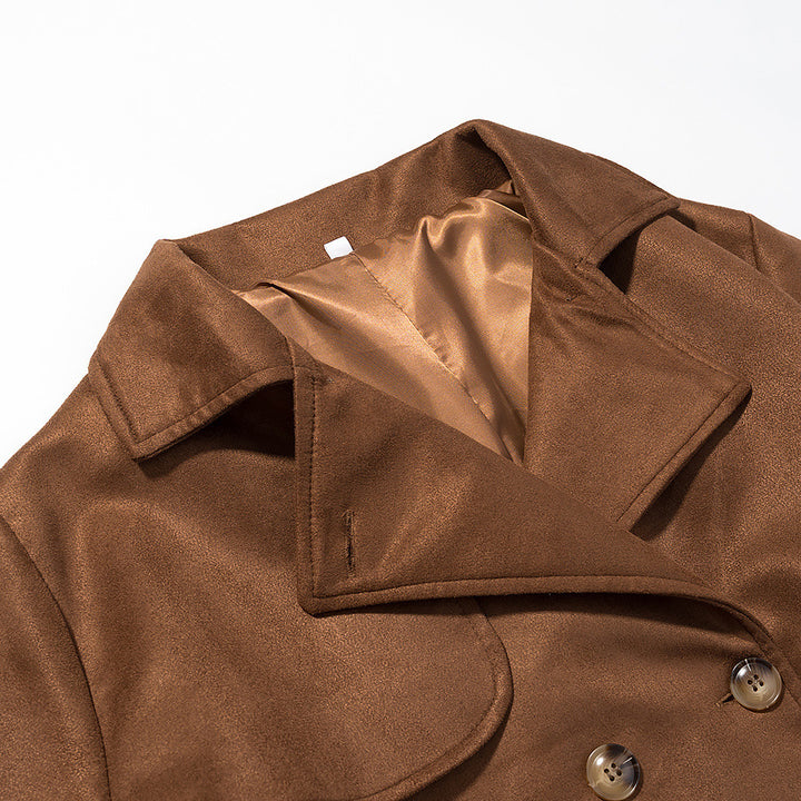 Damen nan langer Mantel im Trenchcoat Stil mit Doppelreiher Bindegürtel und Schalkragen Drune