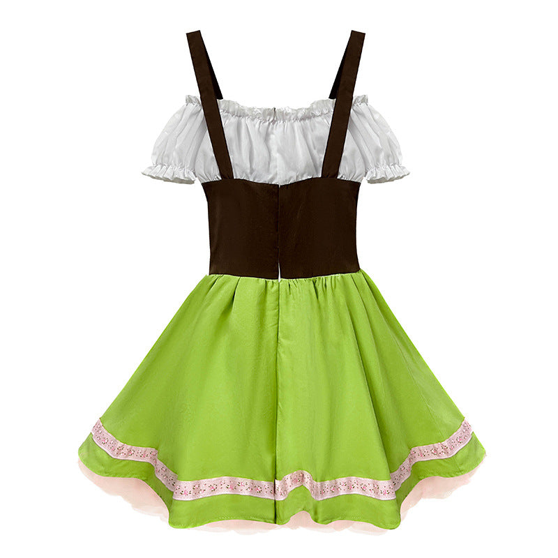 Damen nan folklorisches Trachtenkleid mit Schnürmieder, Carmenbluse und Rüschen-Schürze Drune