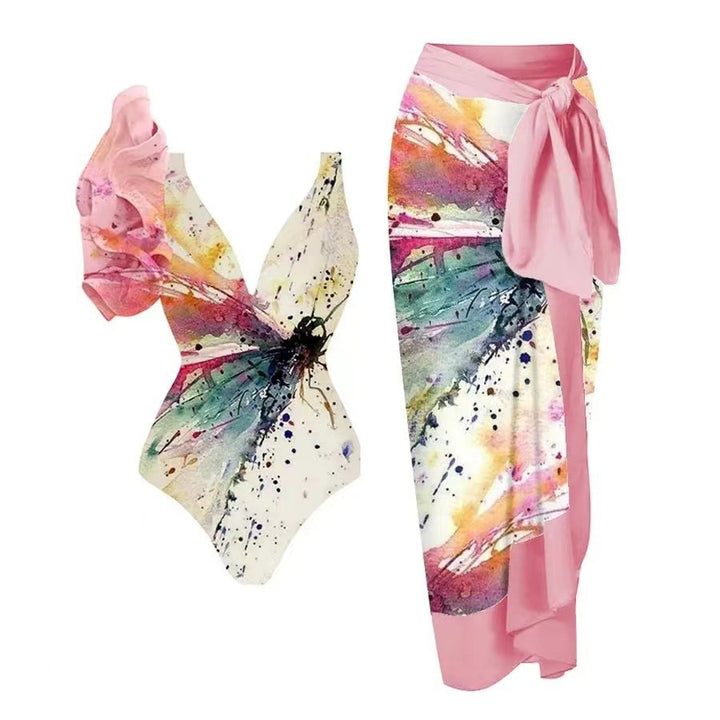Damen Badeanzug-Set mit floralem Design und elegantem Wickelrock Drune