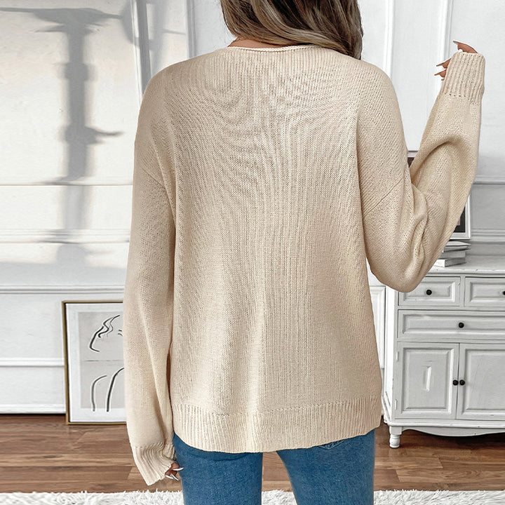 Damen Lässiger Strickpullover mit dreifacher Schnürfront, Rundhalsausschnitt und Oversize-Silhouette Drune