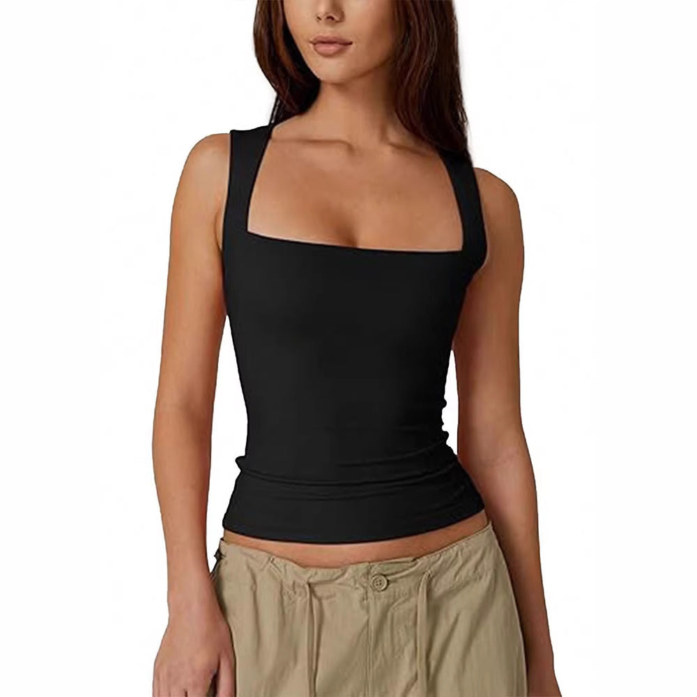 Damen eng anliegendes Tanktop mit quadratischem Ausschnitt und atmungsaktiver Struktur Drune