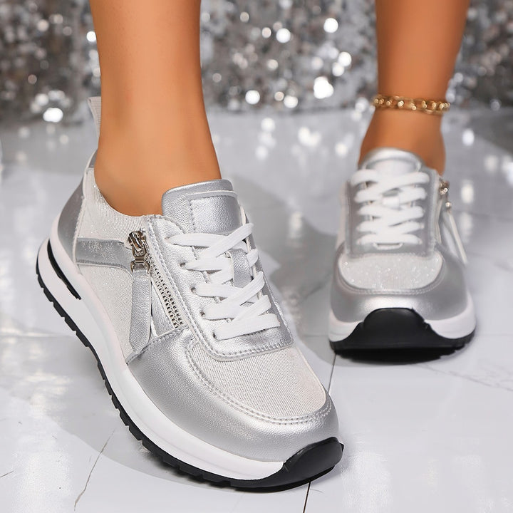 Damen modischer Keil-Sneaker mit seitlichem Reißverschluss gepolstertem Memory-Fußbett und profilierter Laufsohle Drune