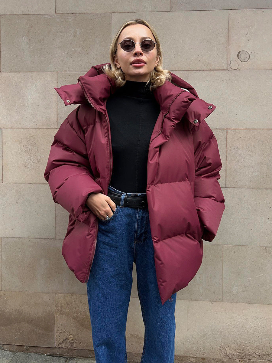 Damen sportliche Daunenjacke mit hohem Kragen und voluminösem Schnitt Drune