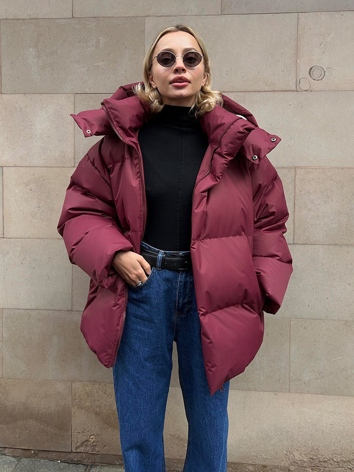 Damen sportliche Daunenjacke mit hohem Kragen und voluminösem Schnitt Drune