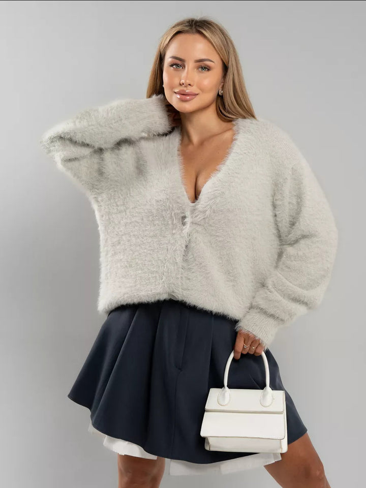 Damen Kuscheliger Cardigan mit tiefem V-Ausschnitt und oversized Schnitt Drune