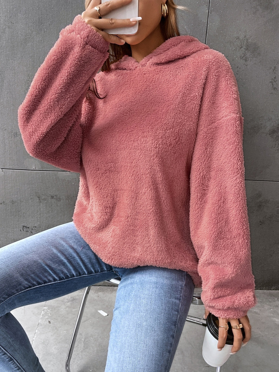 Damen Kuscheliger Hoodie mit Peter Pan Kragen Drune