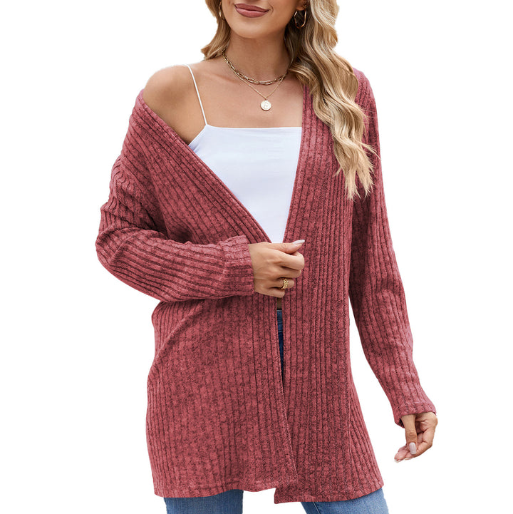 Damen elegante Strickjacke mit offenem Design und feiner Rippenstruktur Drune