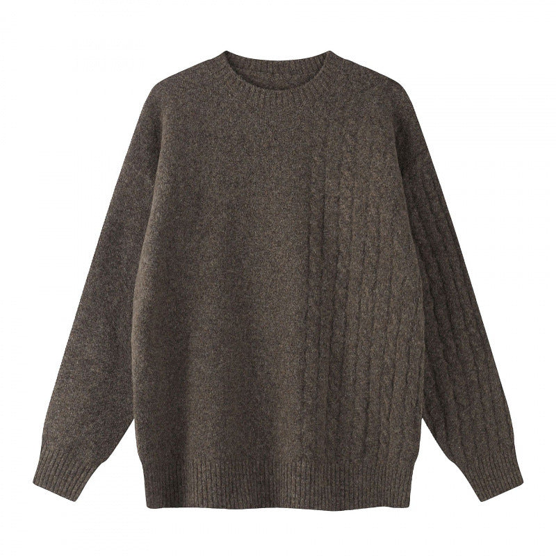 Unisex Oversize Feinstrickpullover mit Zopfmuster-Detail und Rundhalsausschnitt Drune