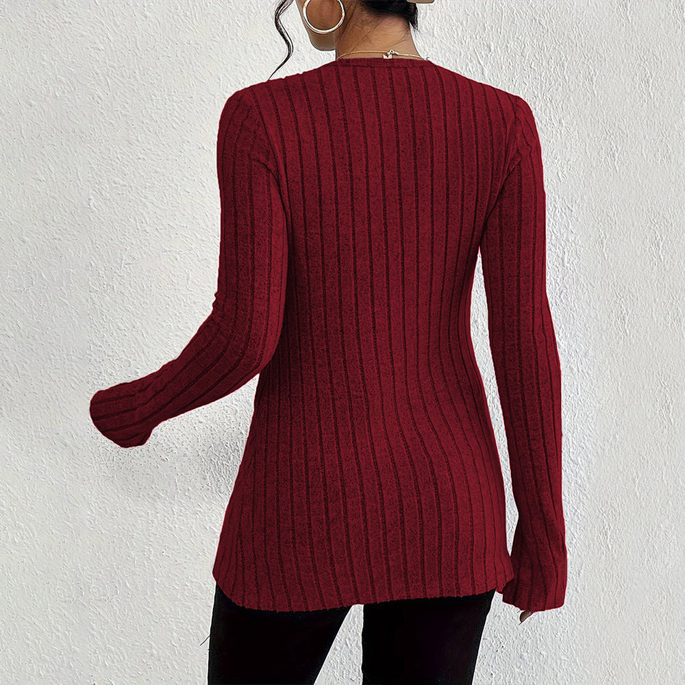 Damen gerippter V-Ausschnitt-Cardigan mit Knopfleiste taillierter Longline-Silhouette Drune