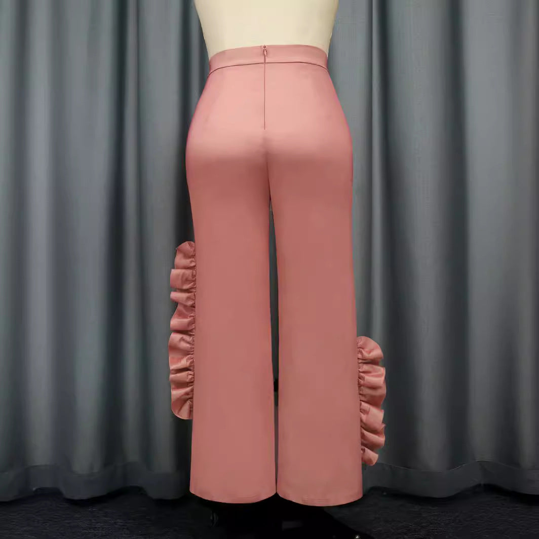 Damen elegante Palazzo-Hose mit voluminösen Rüschendetails Drune