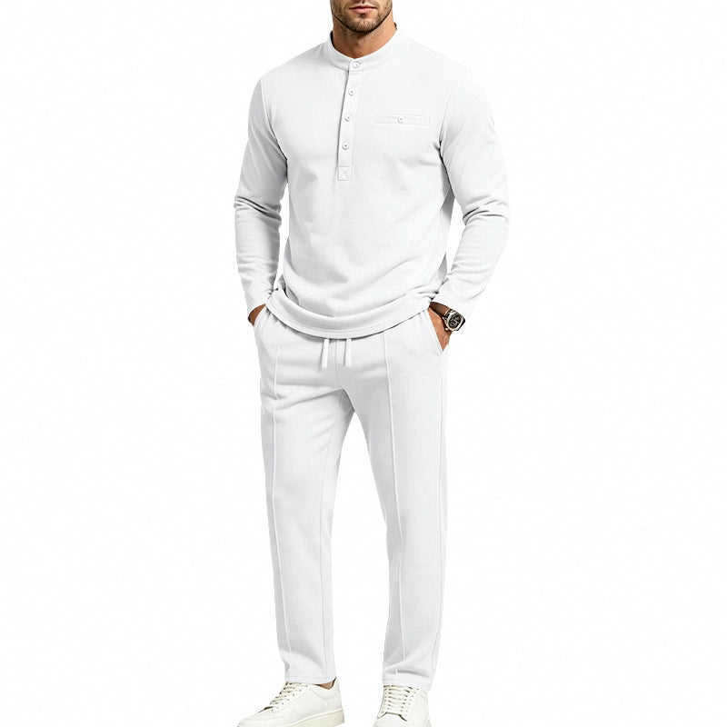 Herren Zweiteiliges Freizeitset mit Henley-Langarmshirt, Stehkragen und Komfort-Jogginghose Drune