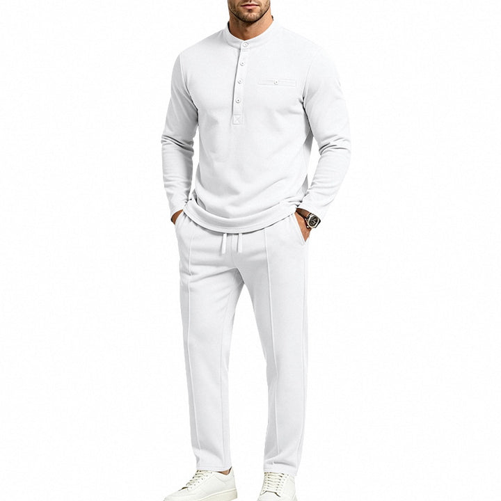 Herren Zweiteiliges Freizeitset mit Henley-Langarmshirt, Stehkragen und Komfort-Jogginghose Drune