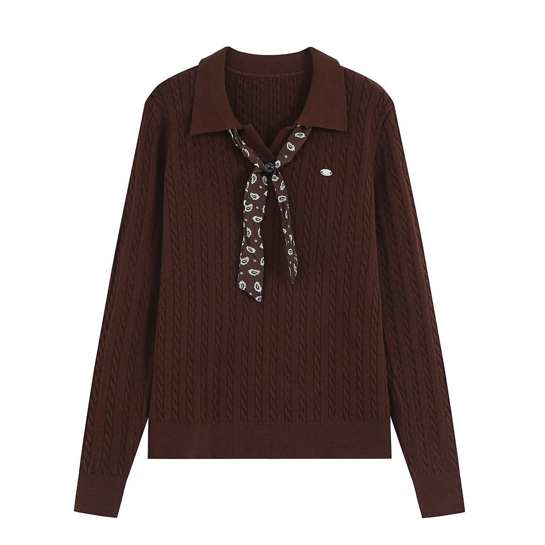 Damen Strickpullover mit Troyer‑Kragen und Zierkrawatte Drune