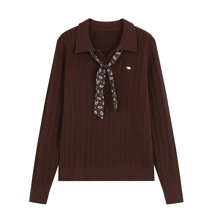 Damen Strickpullover mit Troyer‑Kragen und Zierkrawatte Drune