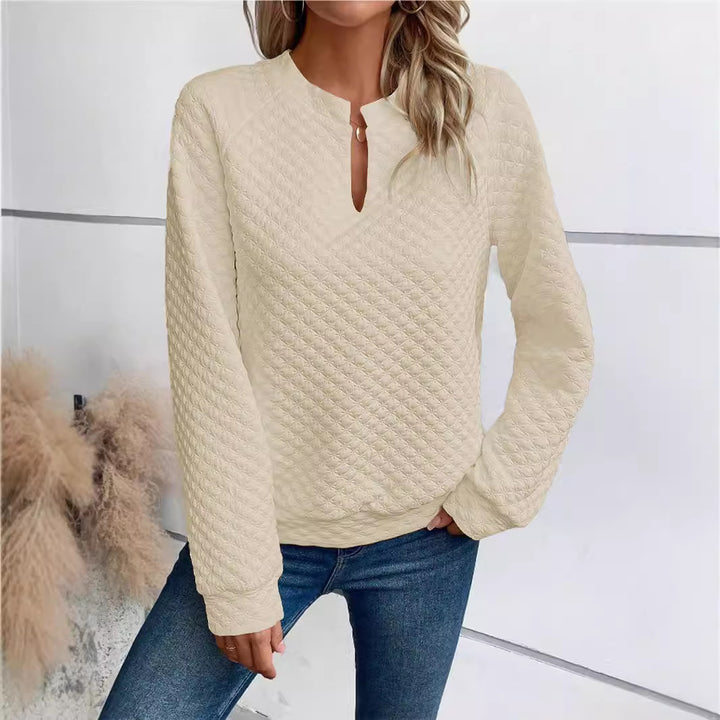 Damen Gesteppter Kuschel-Pullover mit Schlitzkragen Drune