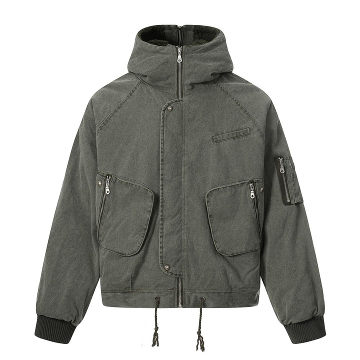Herren Kurzjacke im Utility‑Look mit hohem Stehkragen und Kapuze Drune