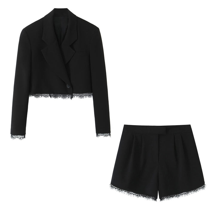 Damen Kurzblazer mit Spitzenbesatz und taillierter Cropped-Silhouette Drune