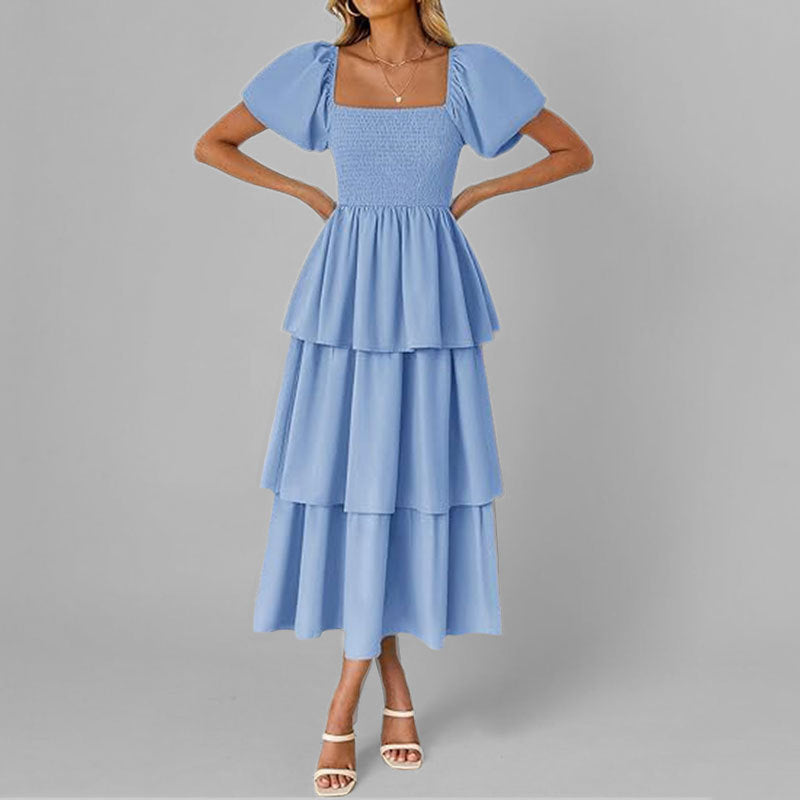 Damen Maxikleid mit bezauberndem Stufen-Look und Puffärmeln Drune