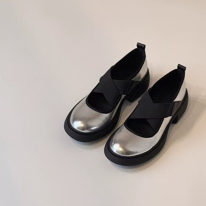 Damen Mary‑Jane Slipper mit elastischen Kreuzriemen und profiliertem Plateausohle-Design Drune