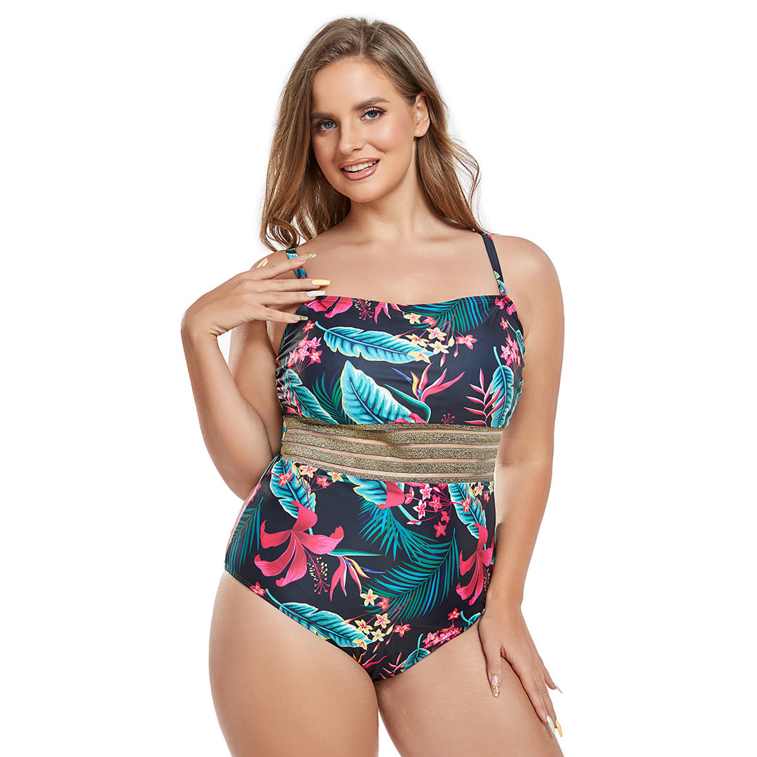 Damen Einteiliger Badeanzug mit schimmerndem Taillenband Drune