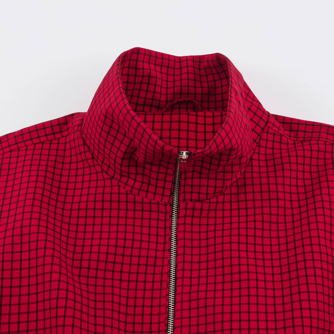 Damen Oversize-Boxy-Bomberjacke mit Stehkragen, Karo-Muster und elastischem Saum Drune