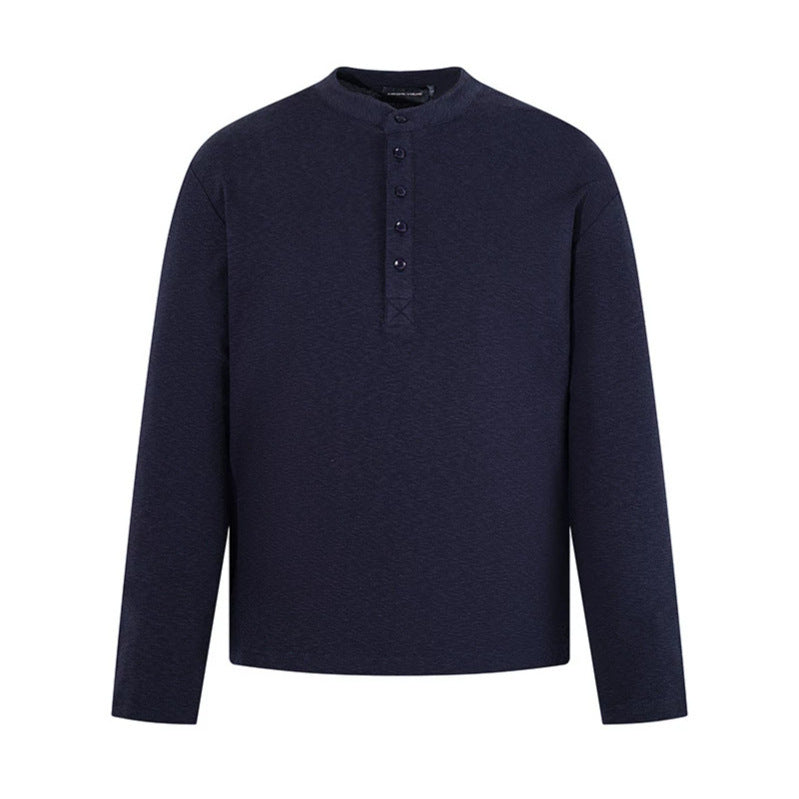 Herren Langarm-Henleyshirt mit Stehkragen und Knopfverschluss aus strukturiertem Jersey Drune