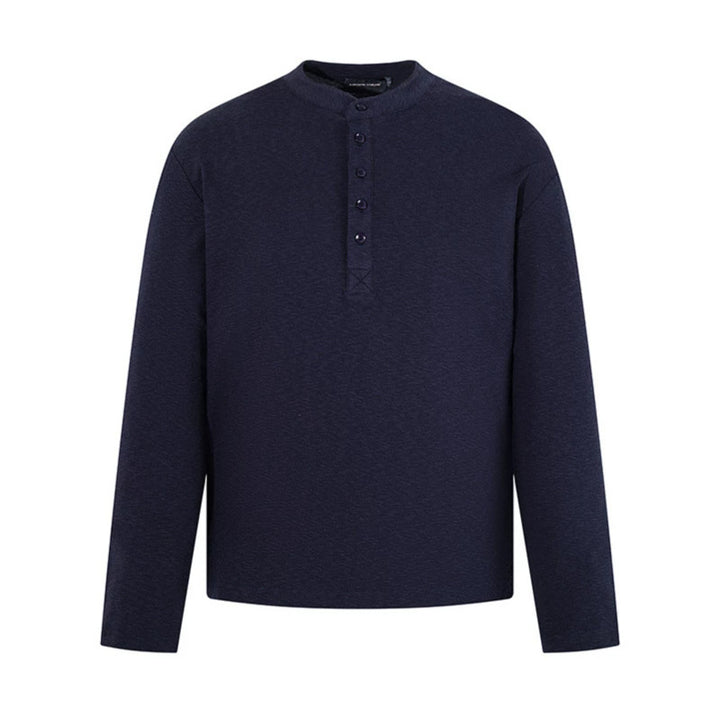 Herren Langarm-Henleyshirt mit Stehkragen und Knopfverschluss aus strukturiertem Jersey Drune