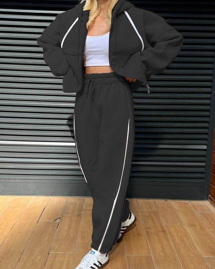 Damen lässiger Hoodie- und Jogginghose-Anzug mit elastischem Bund und bequemen Taschen
