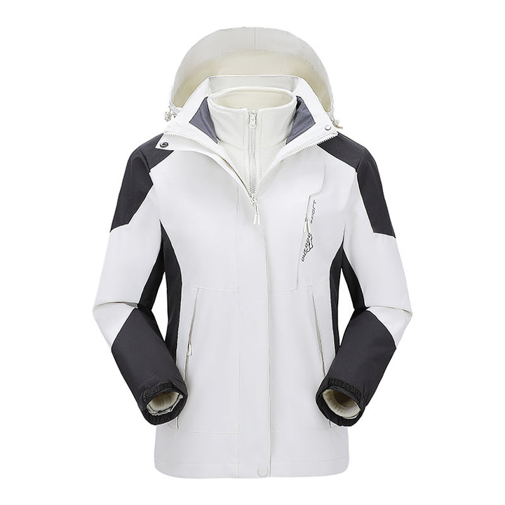 Damen zweilagige Outdoorjacke mit abnehmbarer Fleece-Innenjacke und verstellbarer Kapuze Drune