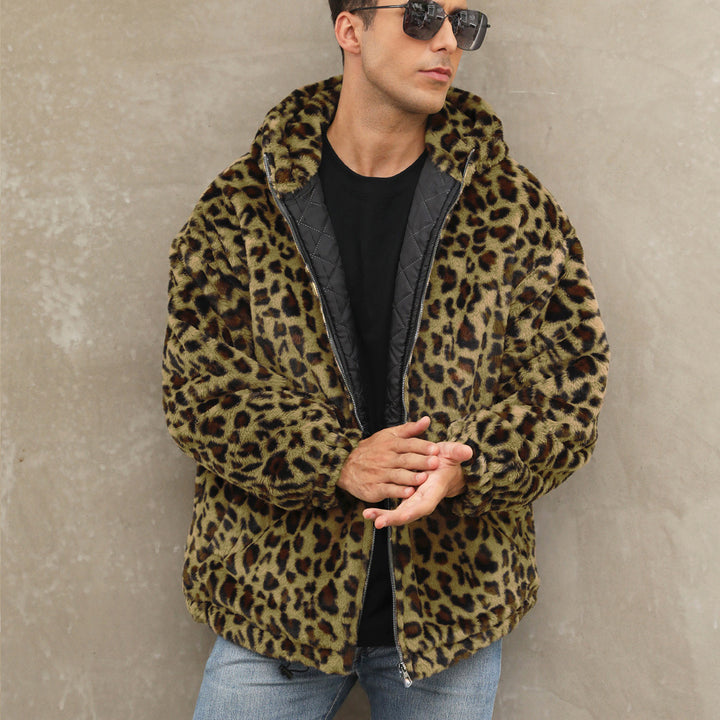 Herren kuschelige Fleecejacke im Leopardenmuster Drune
