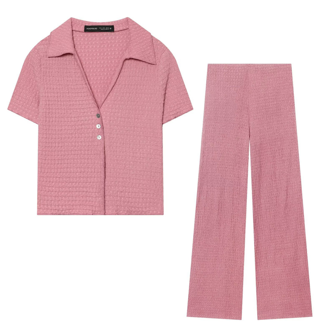 Damen Hochbundhose mit weitem Schnitt und lässiger Textur Drune