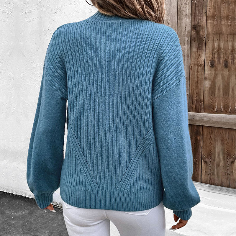 Damen Elegante Strickjacke mit Stehkragen und Reißverschluss Drune