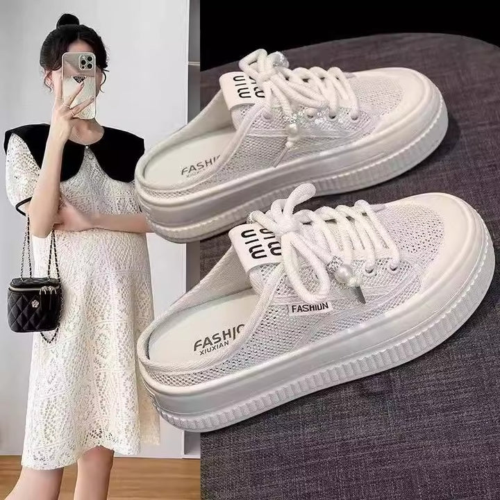Damen Sneaker-Pantoletten im luftigen Mesh-Design mit modischer Plateausohle Drune