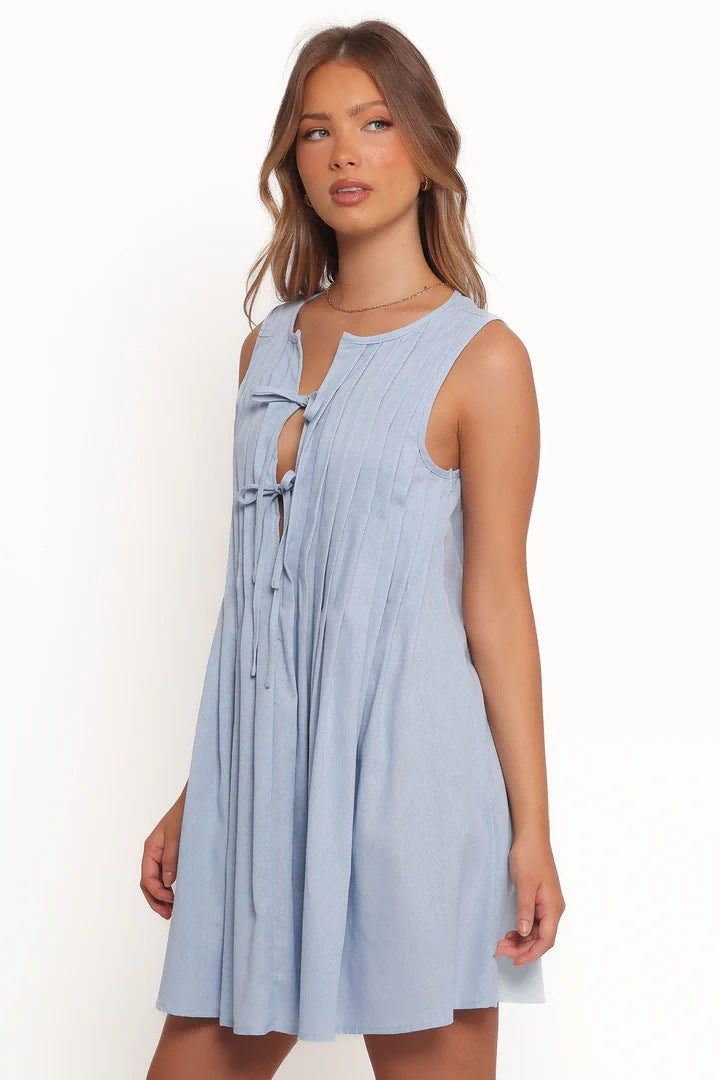 Damen A-Linien Kleid mit verspieltem Knoten und raffinierten Falten Drune
