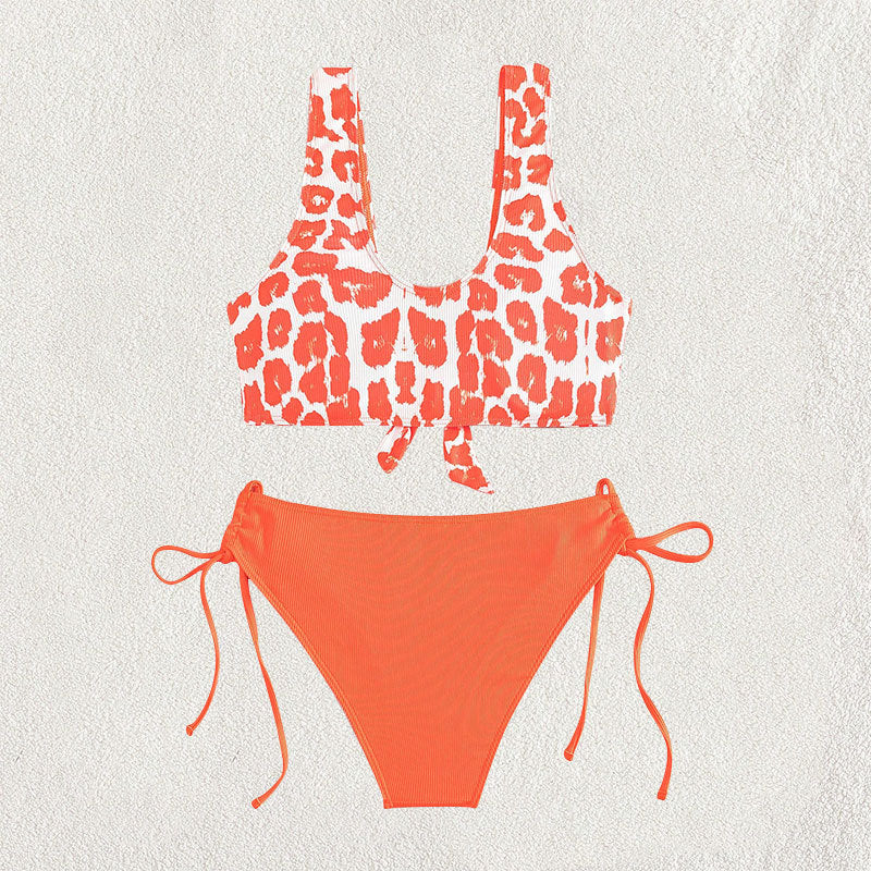 Damen Triangel-Bikini Set mit trendigem Leopardenmuster und verspieltem Knoten Drune
