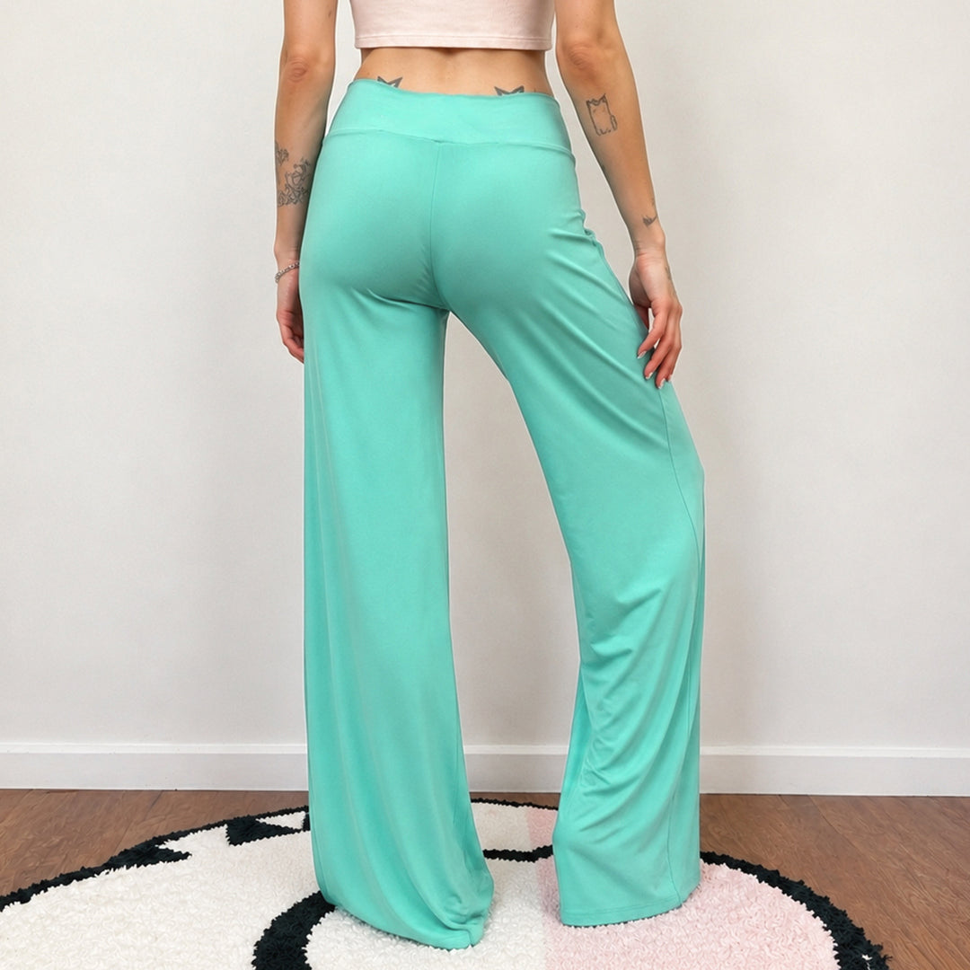 Damen Weite Palazzo-Hose mit V-Bund, Stretch-Jersey und hoher Taille Drune
