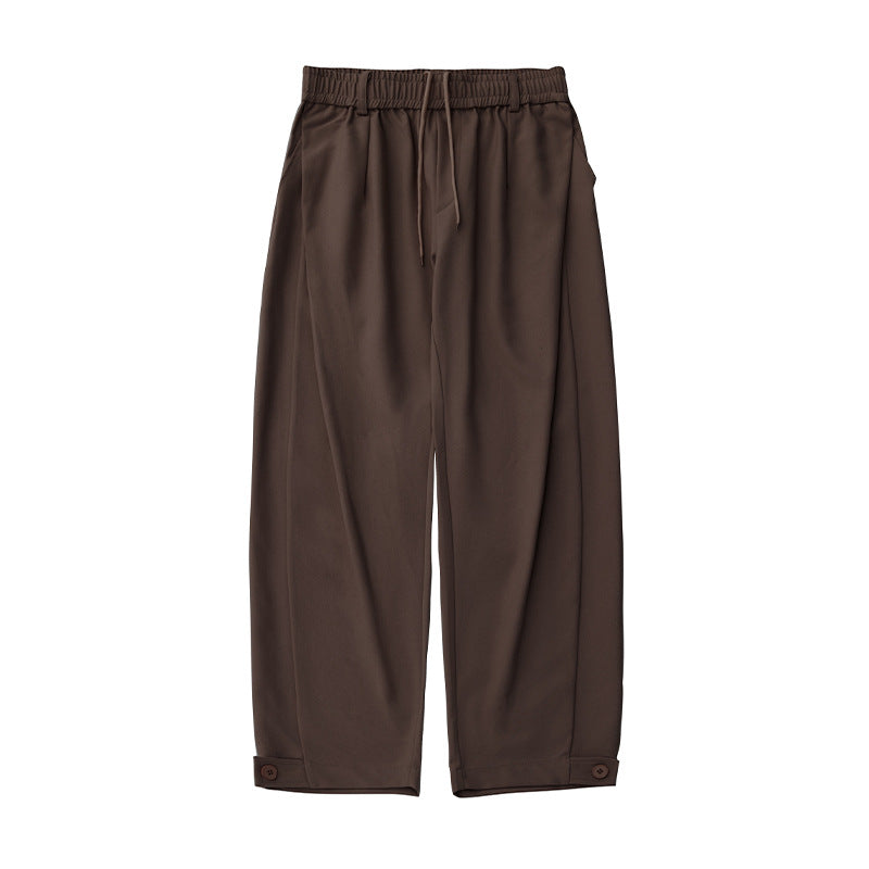 Damen Weite Bundfalten-Hose mit Elastikbund, Tunnelzug und Knopfmanschette Drune