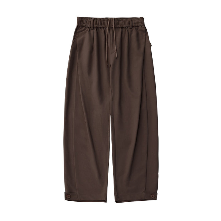 Damen Weite Bundfalten-Hose mit Elastikbund, Tunnelzug und Knopfmanschette Drune