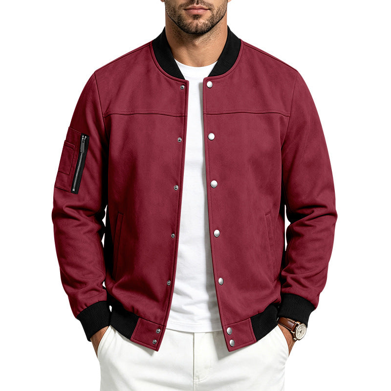Herren Veloursleder‑Optik Bomberjacke mit Druckknopfleiste, Ärmeltasche und Rippbündchen Drune