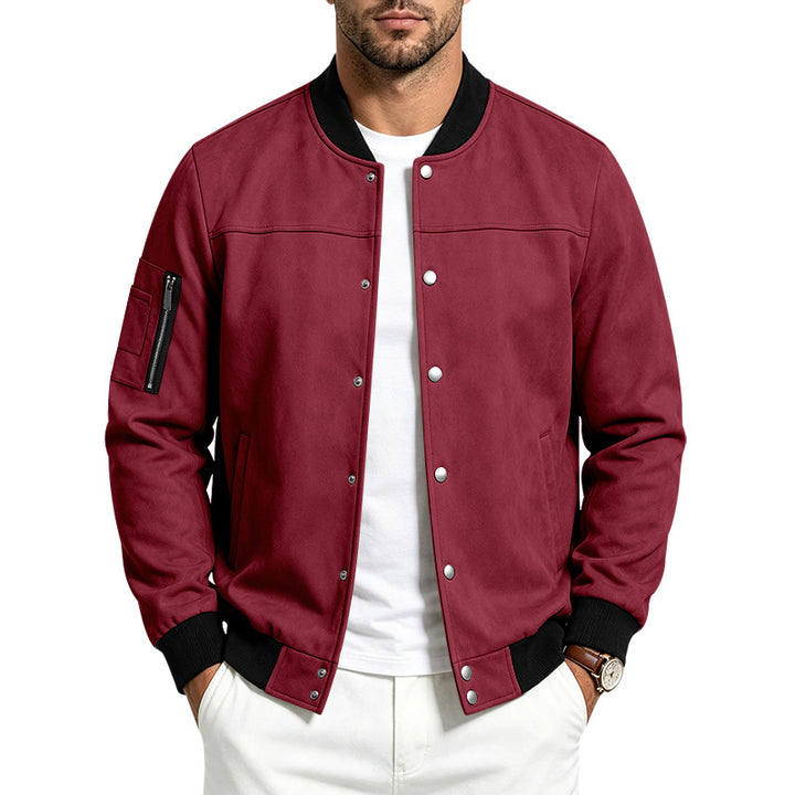 Herren Veloursleder‑Optik Bomberjacke mit Druckknopfleiste, Ärmeltasche und Rippbündchen Drune