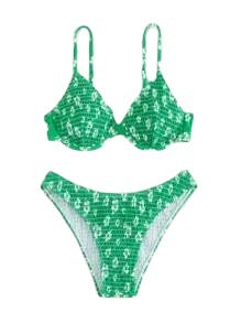 Damen Hochgeschnittener Bikini mit gepolstertem Oberteil und verstellbaren Trägern Drune