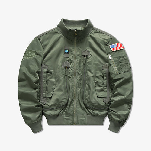 Men's  tactical flight bomber jacket with multiple angled zip and flap pockets Drune